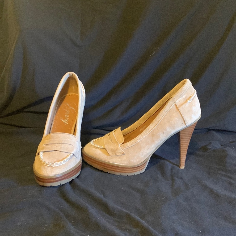 Faux suede heeled loafers